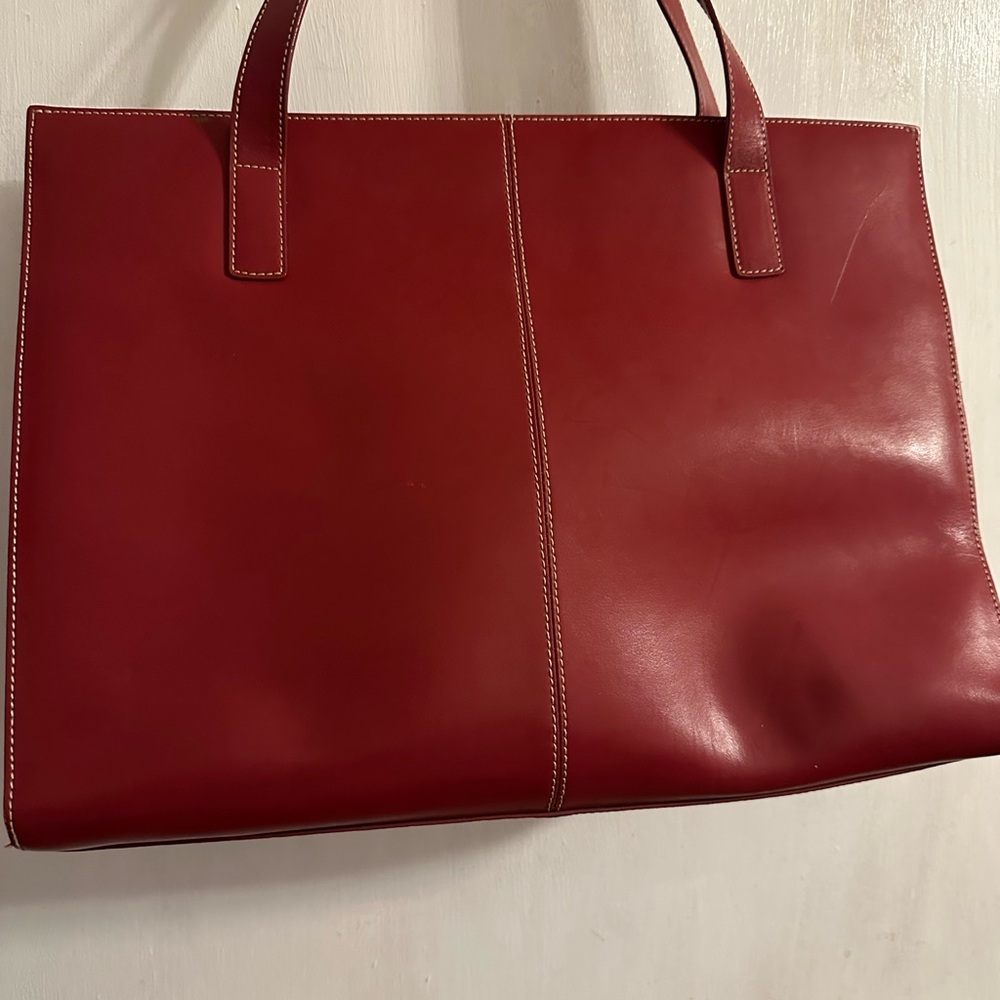 Wilson's Leather Women's Red Leather Double Handle Tote Bag Purse - Picture 3 of 6